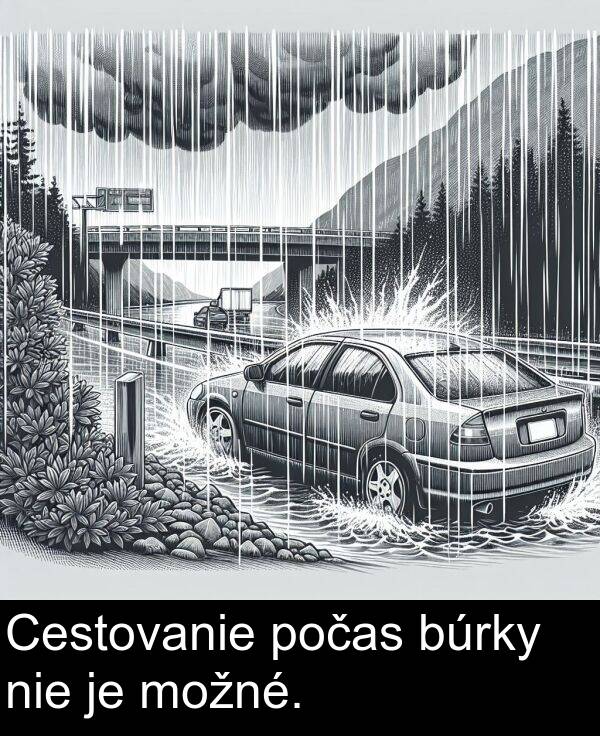 búrky: Cestovanie počas búrky nie je možné.