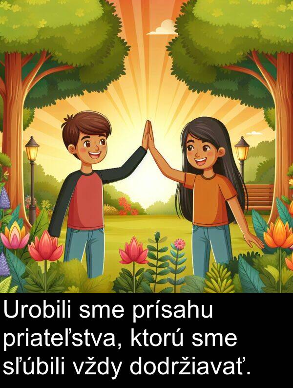 prísahu: Urobili sme prísahu priateľstva, ktorú sme sľúbili vždy dodržiavať.