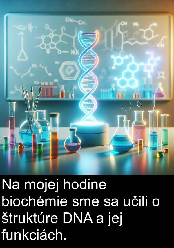 biochémie: Na mojej hodine biochémie sme sa učili o štruktúre DNA a jej funkciách.