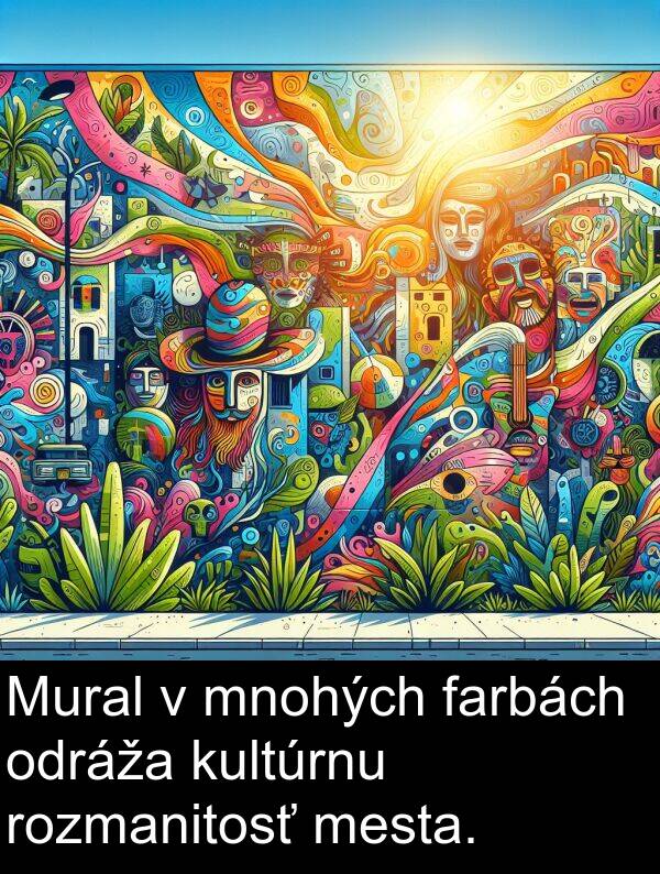 mesta: Mural v mnohých farbách odráža kultúrnu rozmanitosť mesta.