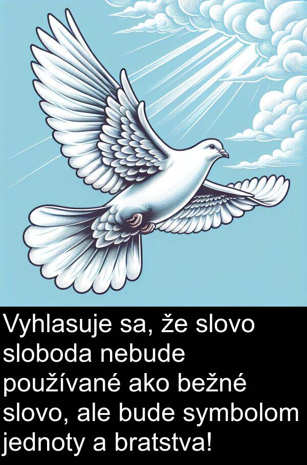 bežné: Vyhlasuje sa, že slovo sloboda nebude používané ako bežné slovo, ale bude symbolom jednoty a bratstva!