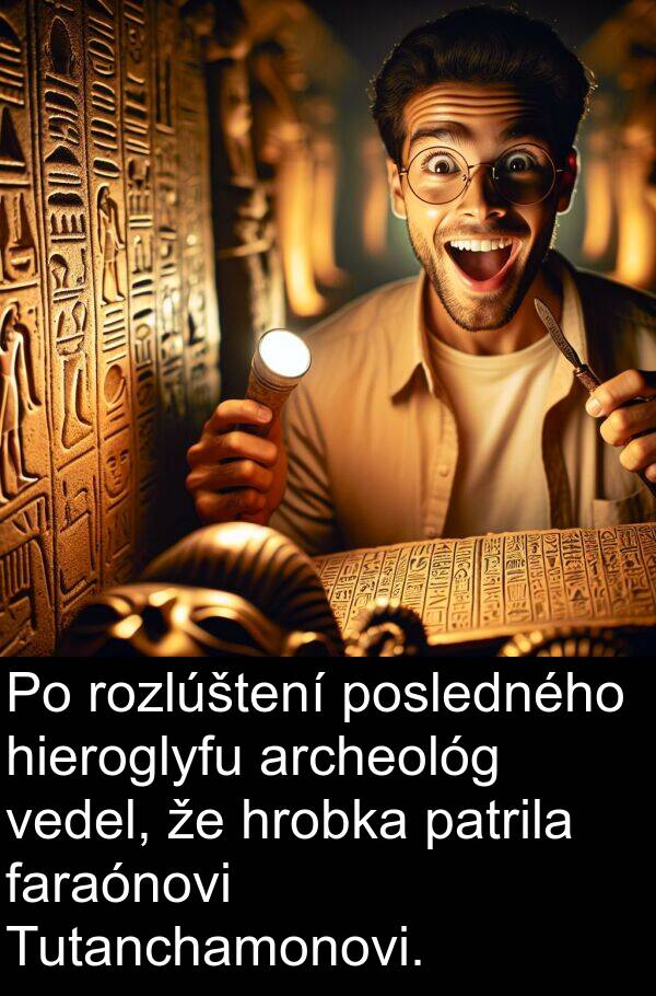 patrila: Po rozlúštení posledného hieroglyfu archeológ vedel, že hrobka patrila faraónovi Tutanchamonovi.