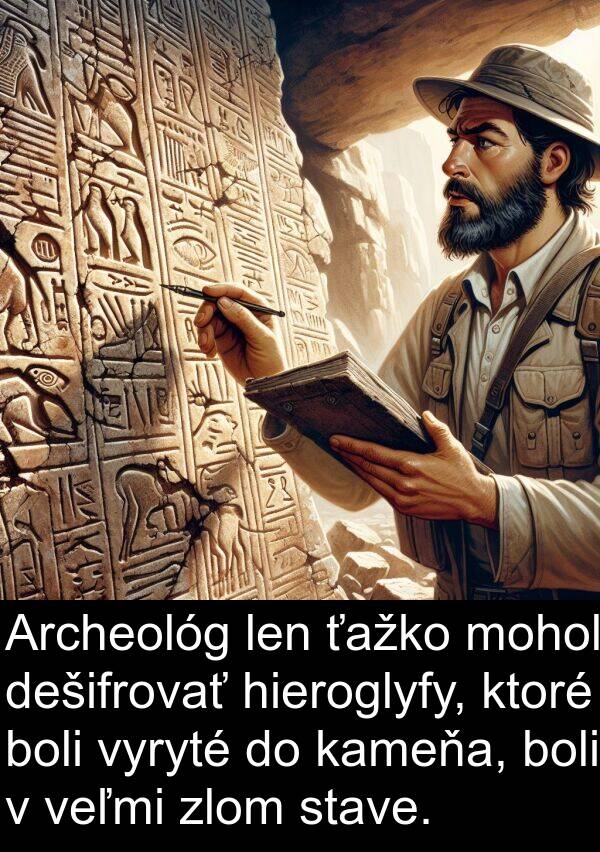 hieroglyfy: Archeológ len ťažko mohol dešifrovať hieroglyfy, ktoré boli vyryté do kameňa, boli v veľmi zlom stave.