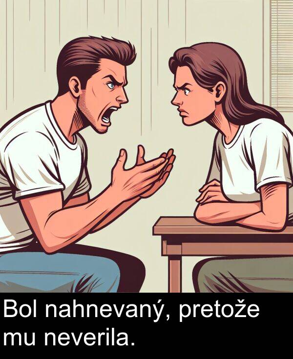 pretože: Bol nahnevaný, pretože mu neverila.