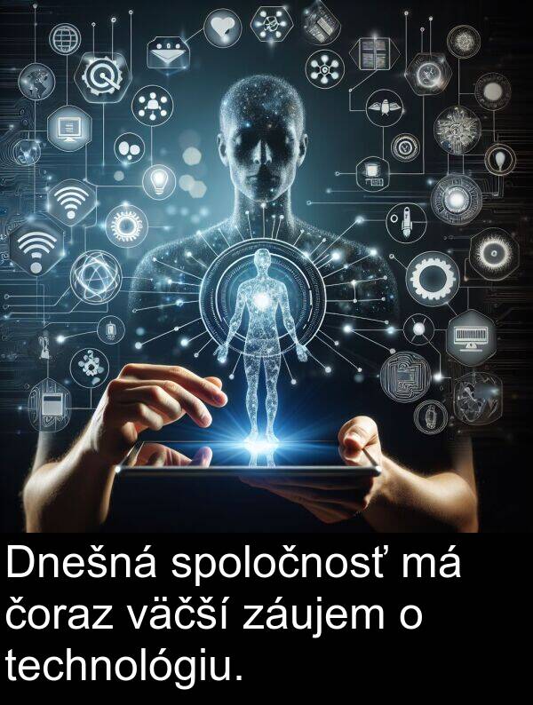 čoraz: Dnešná spoločnosť má čoraz väčší záujem o technológiu.