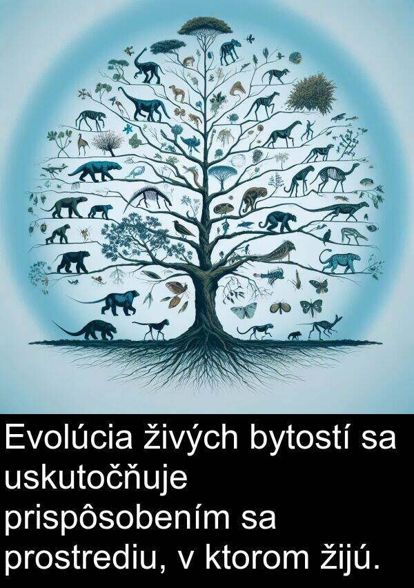 bytostí: Evolúcia živých bytostí sa uskutočňuje prispôsobením sa prostrediu, v ktorom žijú.