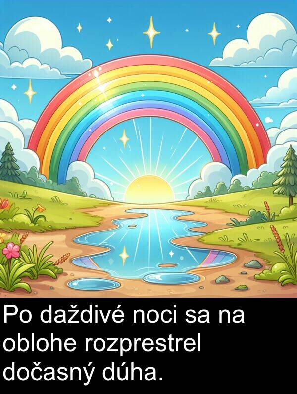 oblohe: Po daždivé noci sa na oblohe rozprestrel dočasný dúha.