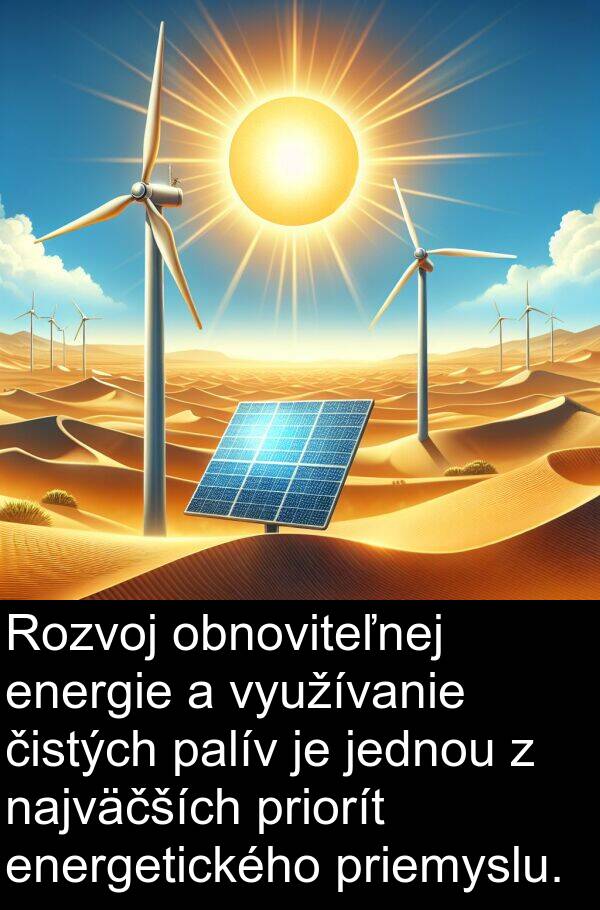 energie: Rozvoj obnoviteľnej energie a využívanie čistých palív je jednou z najväčších priorít energetického priemyslu.