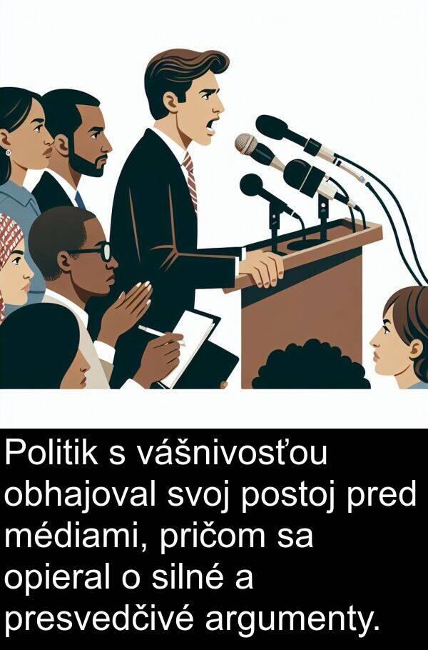 obhajoval: Politik s vášnivosťou obhajoval svoj postoj pred médiami, pričom sa opieral o silné a presvedčivé argumenty.