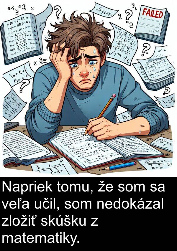 matematiky: Napriek tomu, že som sa veľa učil, som nedokázal zložiť skúšku z matematiky.