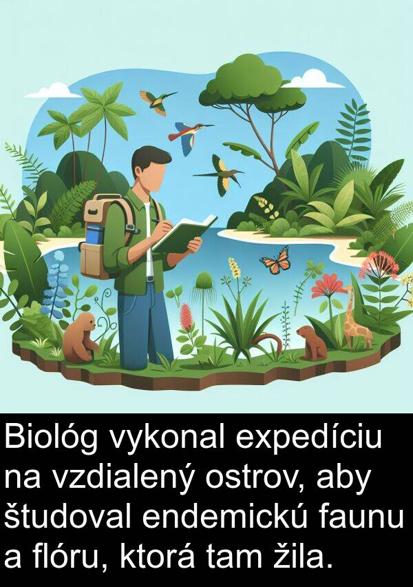 expedíciu: Biológ vykonal expedíciu na vzdialený ostrov, aby študoval endemickú faunu a flóru, ktorá tam žila.