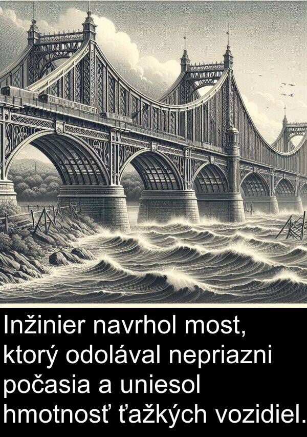 hmotnosť: Inžinier navrhol most, ktorý odolával nepriazni počasia a uniesol hmotnosť ťažkých vozidiel.