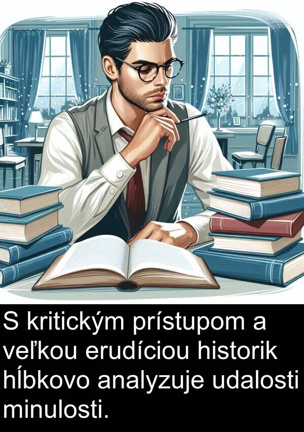 historik: S kritickým prístupom a veľkou erudíciou historik hĺbkovo analyzuje udalosti minulosti.