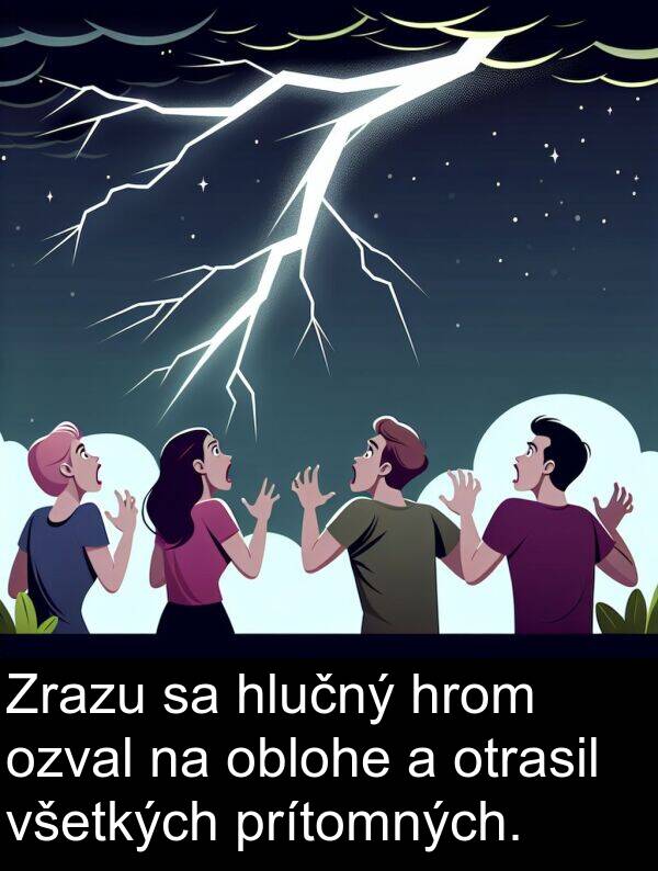 hlučný: Zrazu sa hlučný hrom ozval na oblohe a otrasil všetkých prítomných.