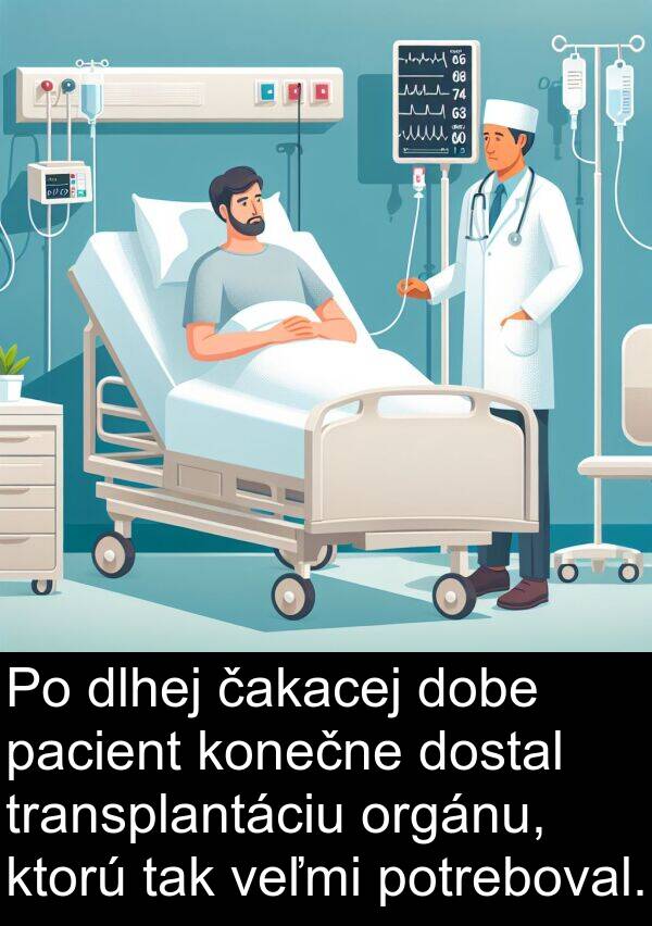 pacient: Po dlhej čakacej dobe pacient konečne dostal transplantáciu orgánu, ktorú tak veľmi potreboval.