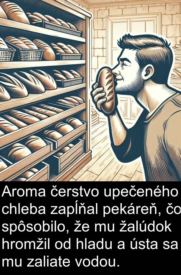 čerstvo: Aroma čerstvo upečeného chleba zapĺňal pekáreň, čo spôsobilo, že mu žalúdok hromžil od hladu a ústa sa mu zaliate vodou.