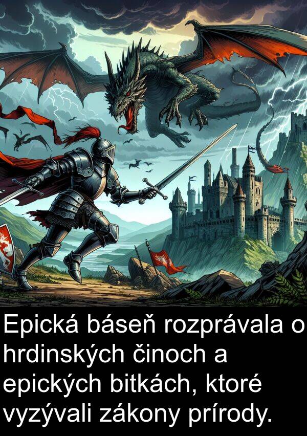 báseň: Epická báseň rozprávala o hrdinských činoch a epických bitkách, ktoré vyzývali zákony prírody.