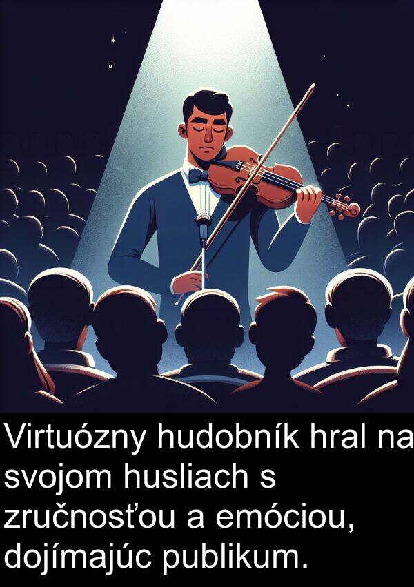 svojom: Virtuózny hudobník hral na svojom husliach s zručnosťou a emóciou, dojímajúc publikum.