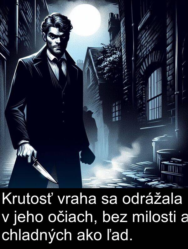 bez: Krutosť vraha sa odrážala v jeho očiach, bez milosti a chladných ako ľad.