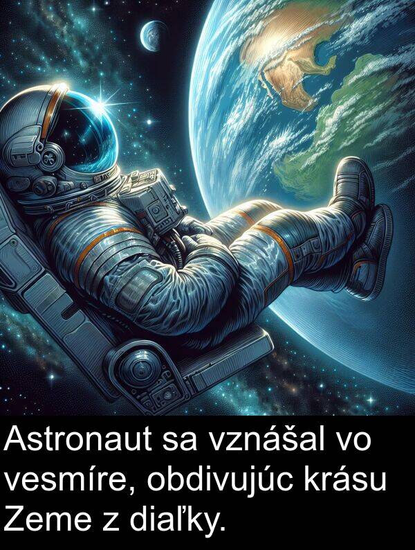 vesmíre: Astronaut sa vznášal vo vesmíre, obdivujúc krásu Zeme z diaľky.