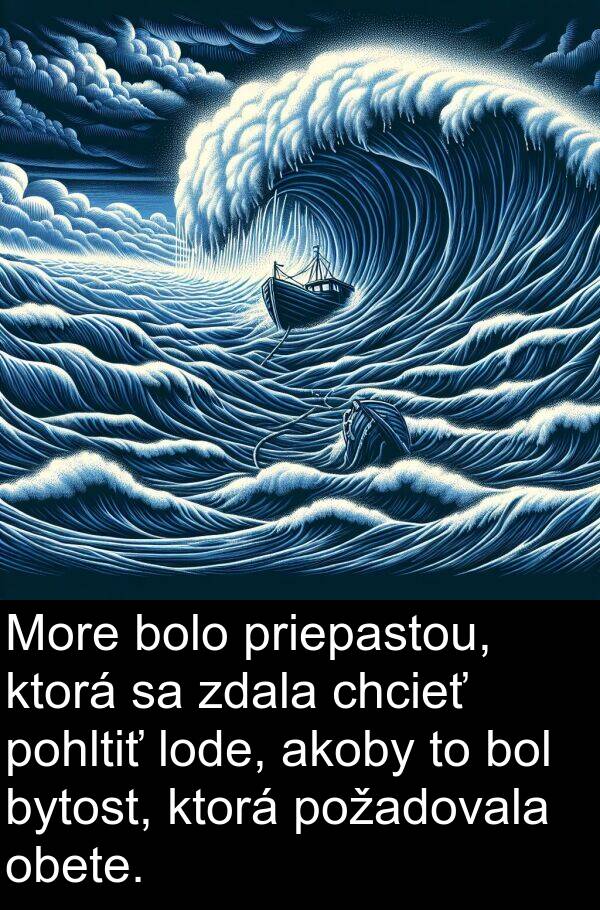 akoby: More bolo priepastou, ktorá sa zdala chcieť pohltiť lode, akoby to bol bytost, ktorá požadovala obete.