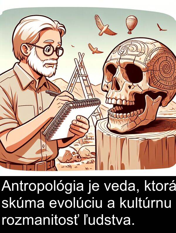 evolúciu: Antropológia je veda, ktorá skúma evolúciu a kultúrnu rozmanitosť ľudstva.