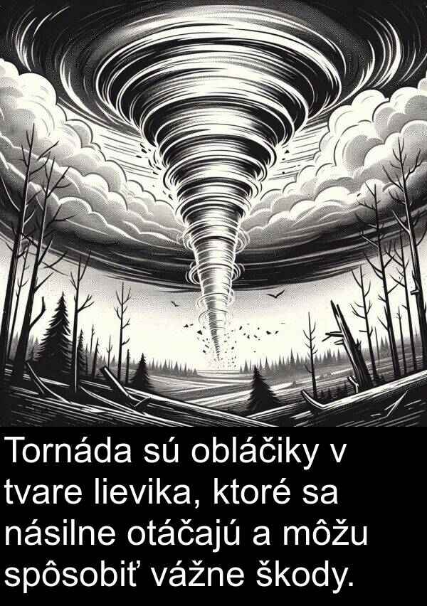 vážne: Tornáda sú obláčiky v tvare lievika, ktoré sa násilne otáčajú a môžu spôsobiť vážne škody.