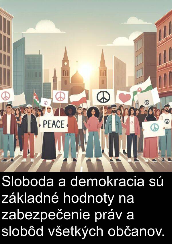 hodnoty: Sloboda a demokracia sú základné hodnoty na zabezpečenie práv a slobôd všetkých občanov.