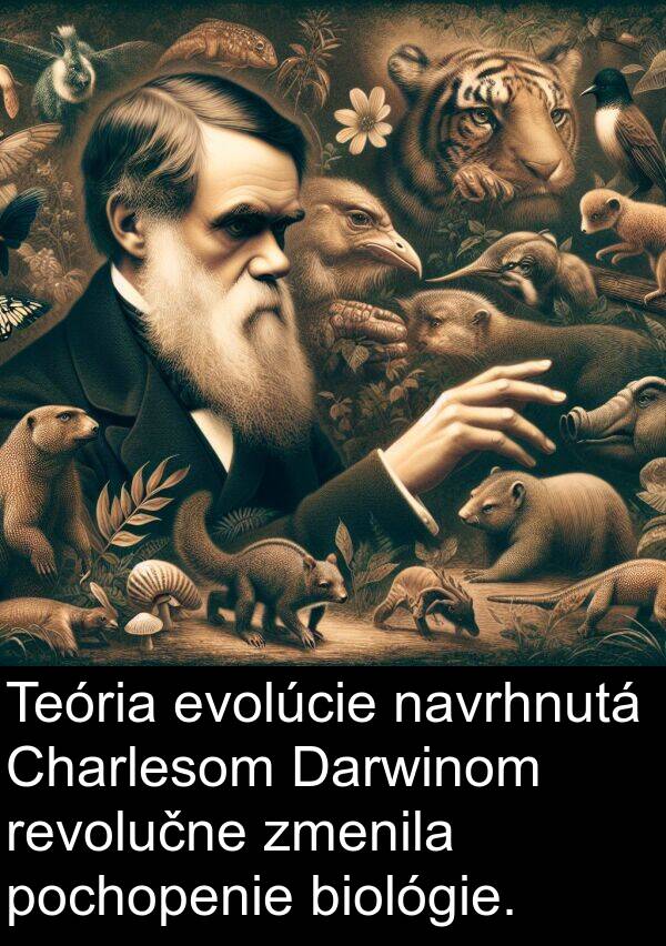 biológie: Teória evolúcie navrhnutá Charlesom Darwinom revolučne zmenila pochopenie biológie.