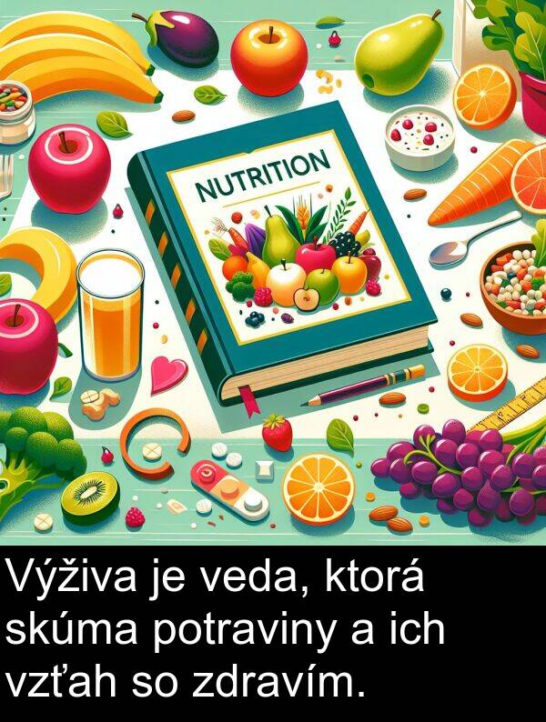 zdravím: Výživa je veda, ktorá skúma potraviny a ich vzťah so zdravím.