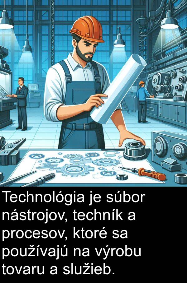 procesov: Technológia je súbor nástrojov, techník a procesov, ktoré sa používajú na výrobu tovaru a služieb.