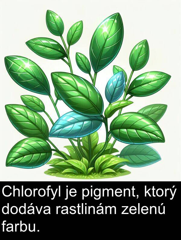 pigment: Chlorofyl je pigment, ktorý dodáva rastlinám zelenú farbu.