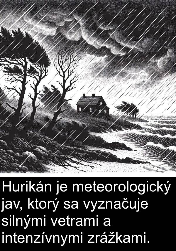 jav: Hurikán je meteorologický jav, ktorý sa vyznačuje silnými vetrami a intenzívnymi zrážkami.