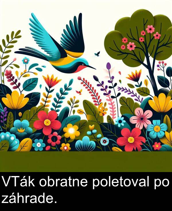 obratne: VTák obratne poletoval po záhrade.