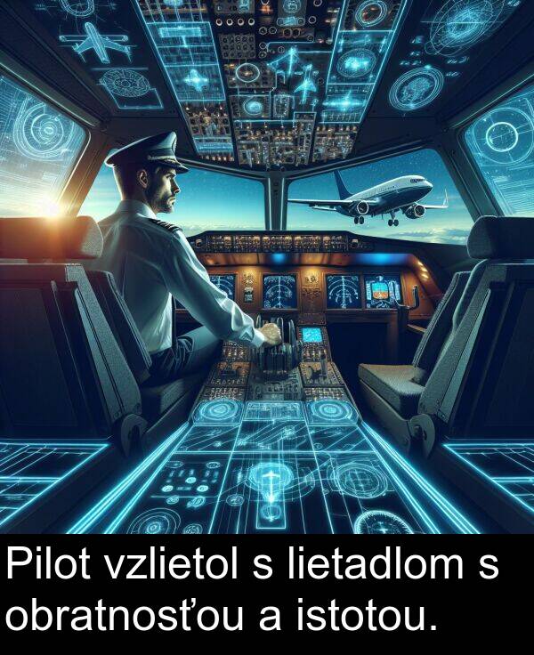 istotou: Pilot vzlietol s lietadlom s obratnosťou a istotou.