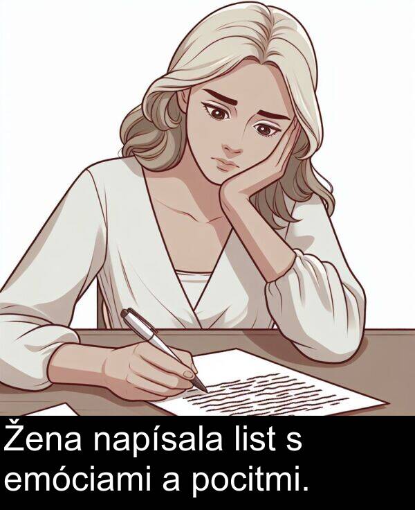 emóciami: Žena napísala list s emóciami a pocitmi.