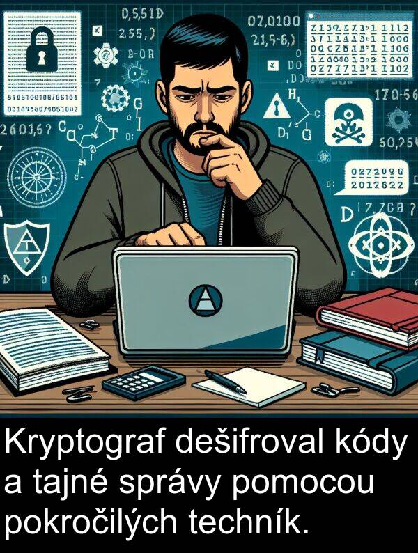 pokročilých: Kryptograf dešifroval kódy a tajné správy pomocou pokročilých techník.