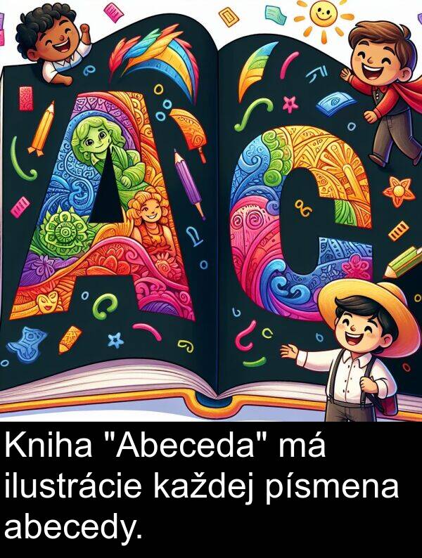 každej: Kniha "Abeceda" má ilustrácie každej písmena abecedy.