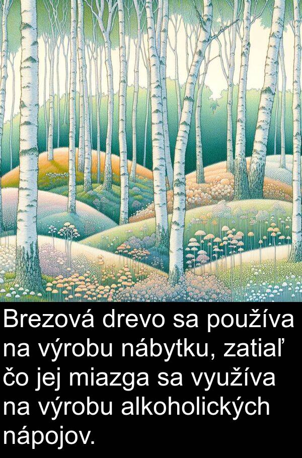 alkoholických: Brezová drevo sa používa na výrobu nábytku, zatiaľ čo jej miazga sa využíva na výrobu alkoholických nápojov.