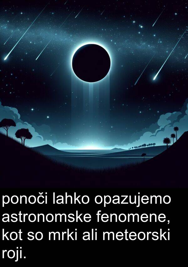 ali: ponoči lahko opazujemo astronomske fenomene, kot so mrki ali meteorski roji.