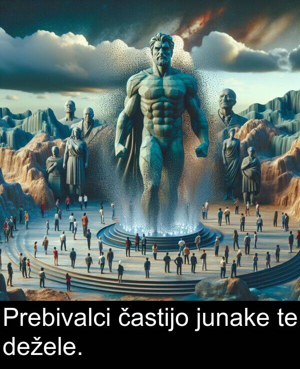 častijo: Prebivalci častijo junake te dežele.