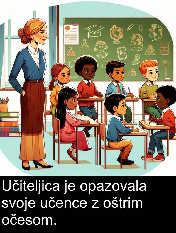 svoje: Učiteljica je opazovala svoje učence z oštrim očesom.