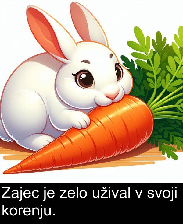 svoji: Zajec je zelo užival v svoji korenju.