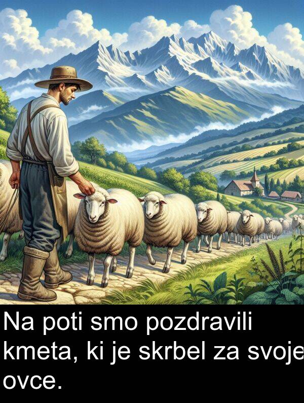 svoje: Na poti smo pozdravili kmeta, ki je skrbel za svoje ovce.