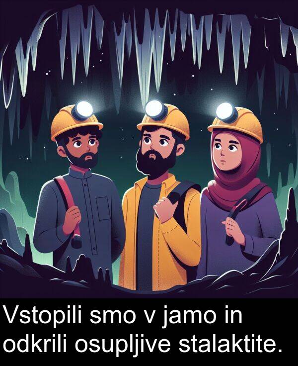 jamo: Vstopili smo v jamo in odkrili osupljive stalaktite.