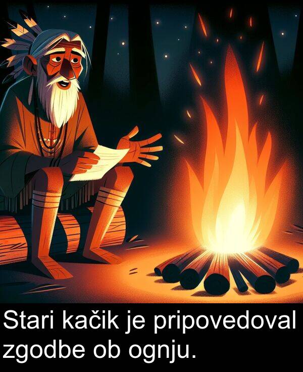 pripovedoval: Stari kačik je pripovedoval zgodbe ob ognju.