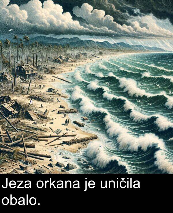 uničila: Jeza orkana je uničila obalo.