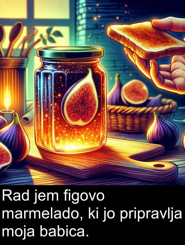 jem: Rad jem figovo marmelado, ki jo pripravlja moja babica.