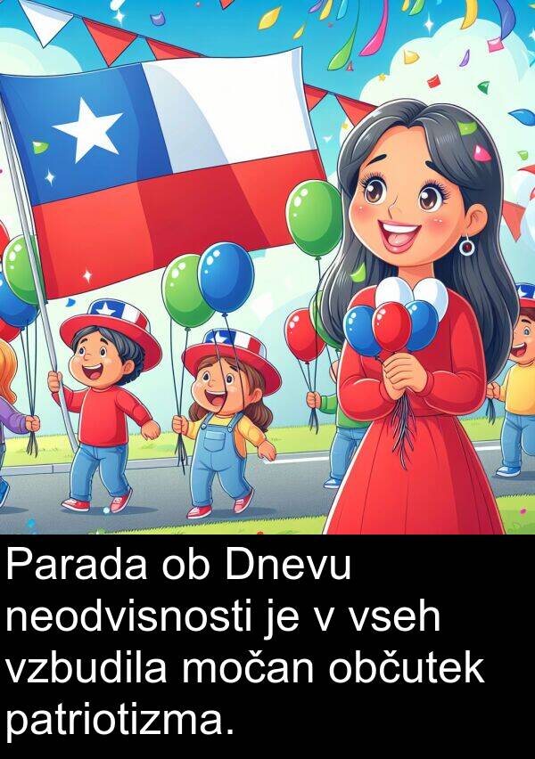 patriotizma: Parada ob Dnevu neodvisnosti je v vseh vzbudila močan občutek patriotizma.