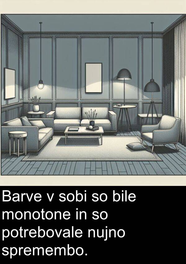 potrebovale: Barve v sobi so bile monotone in so potrebovale nujno spremembo.